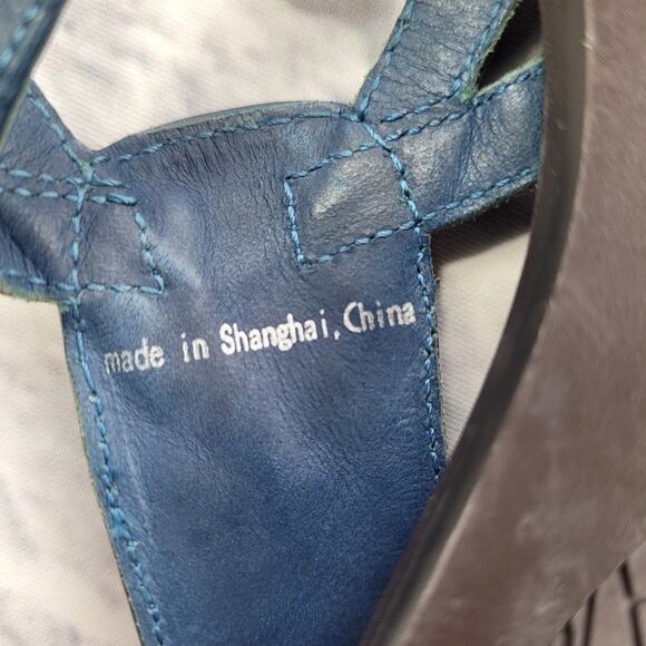 Diane von Furstenberg DVF Blue T-strap Sequin Colorblock Sandal size 6 1/2 - Picture 11 of 16